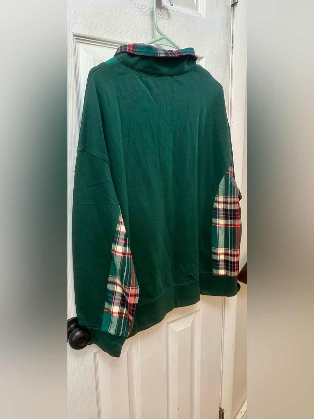 BiBi Green Juniper Pullover with Plaid Trim, Holiday, Christmas - Picture 4 of 4